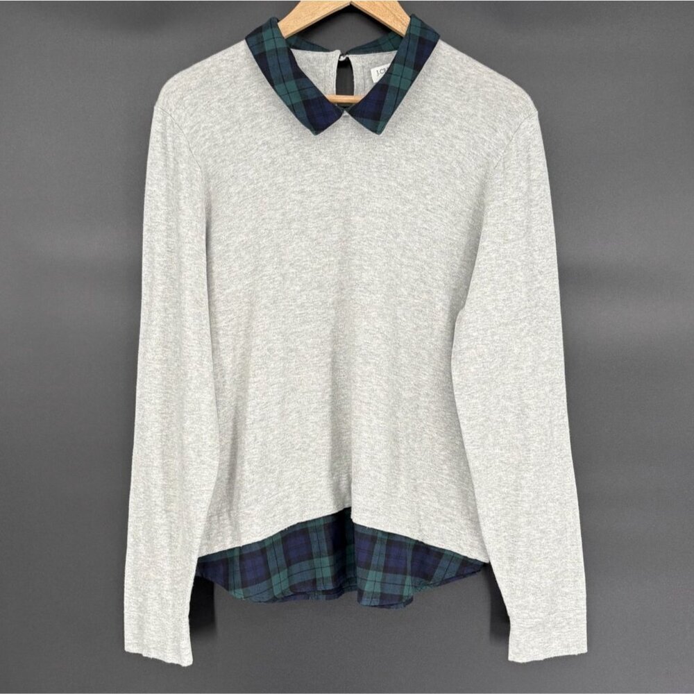 J.Crew Women's Woven Collar Sweater XL Gray Preppy Dark Academia Traitors